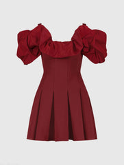 Red Crepe Godet Hem Mini Dress With Faille Ruffle
