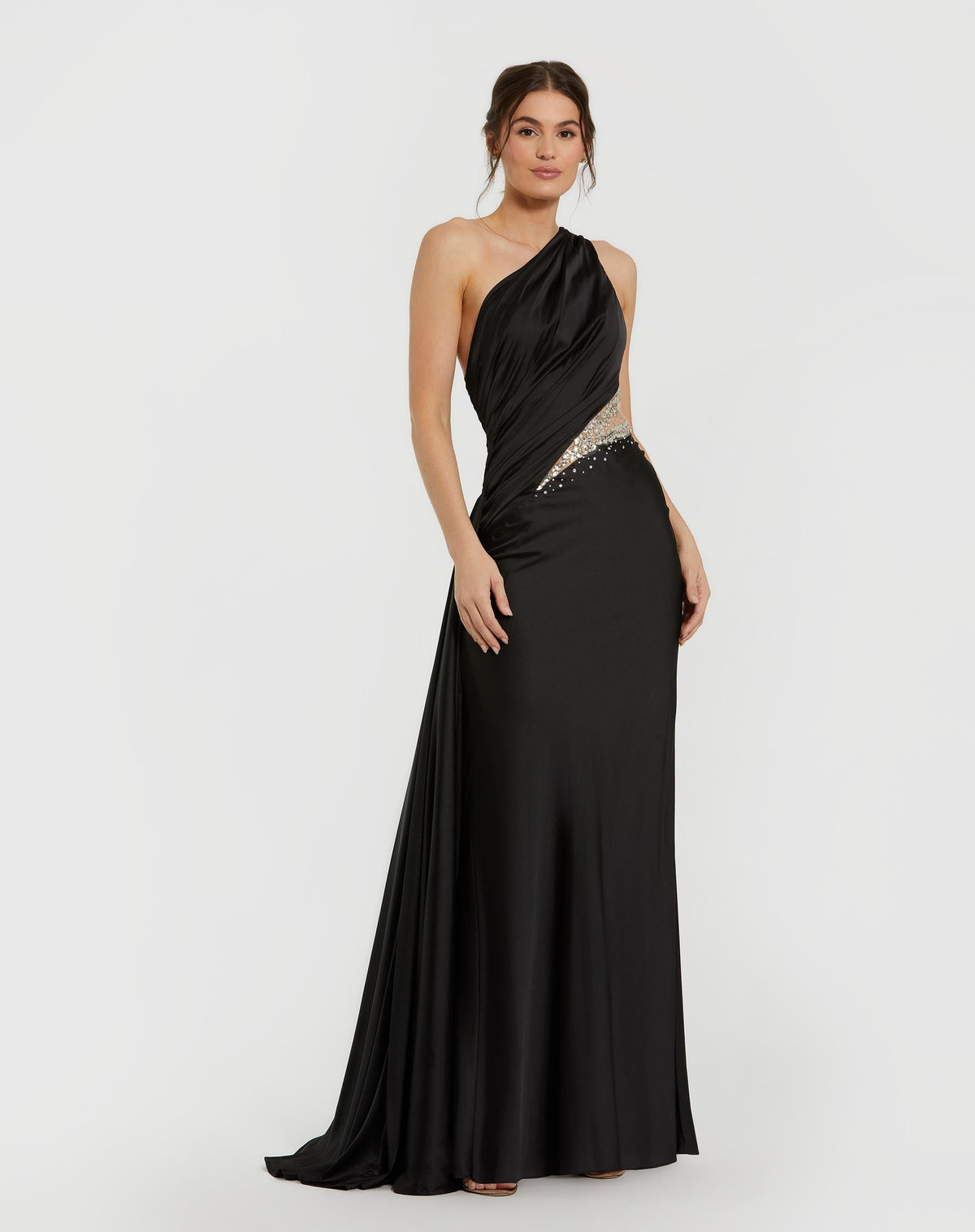 One Shoulder Embellished Satin Gown