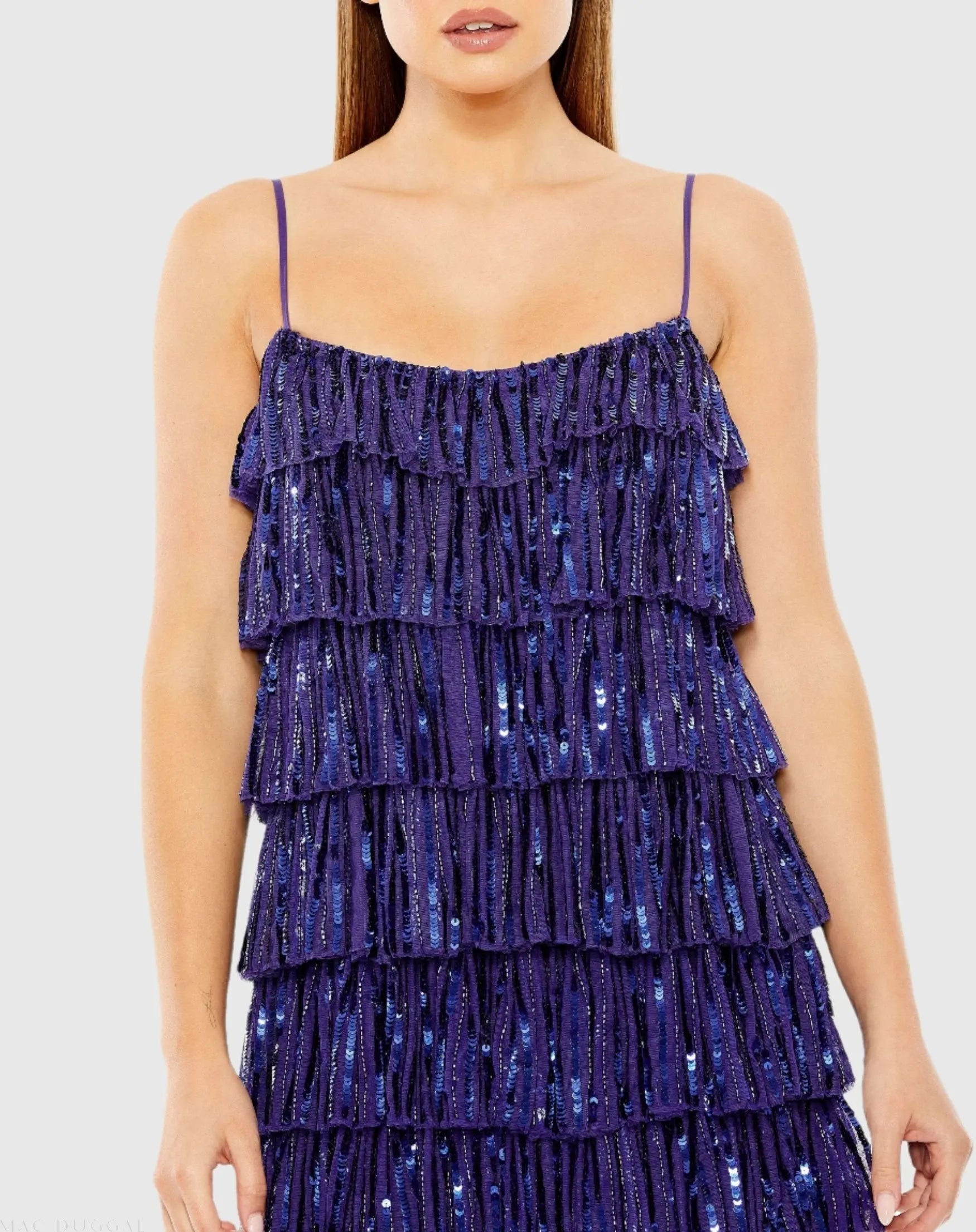 Blue Beaded Strap Sequin Ruffle Mini Dress - FINAL SALE