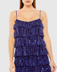 Blue Beaded Strap Sequin Ruffle Mini Dress - FINAL SALE
