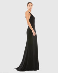 Black Plunge Neck High Slit Gown - FINAL SALE