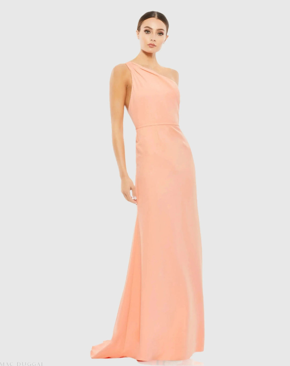 Peach One Shoulder Crepe Mermaid Gown