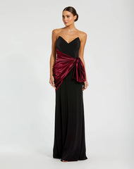 Black Two Tone Draped Strapless Trumpet Gown