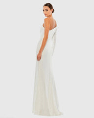 White Sequined One Shoulder Trumpet Gown