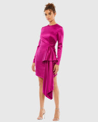 Purple Asymmetrical Draped Long Sleeve Mini Dress - FINAL SALE