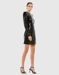 Black Sequined Structured Faux Blazer Mini Dress