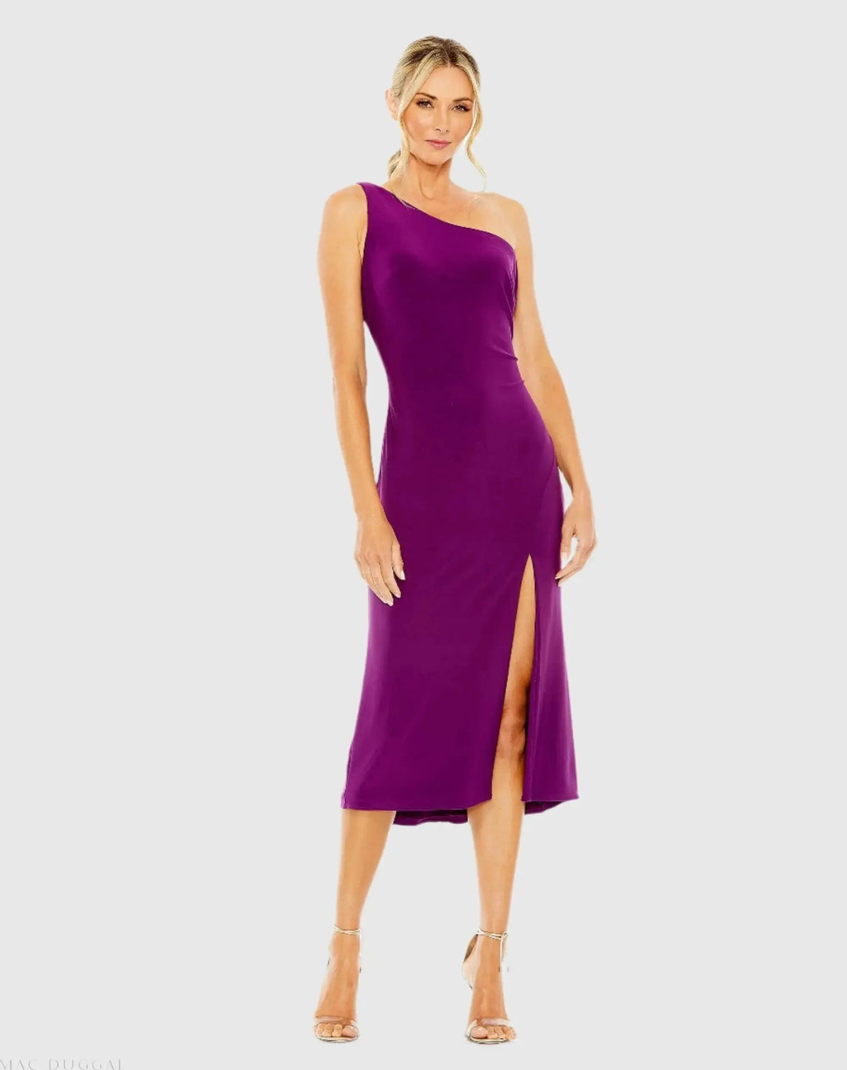 Purple One Shoulder Cowl Back Jersey Midi Dress
