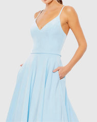 Light Blue Classic A-Line V-Neck Ball Gown