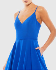 Blue Classic A-Line V-Neck Ball Gown