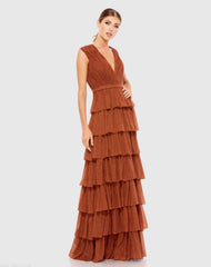 Orange Sleeveless Chiffon Ruffled Gown