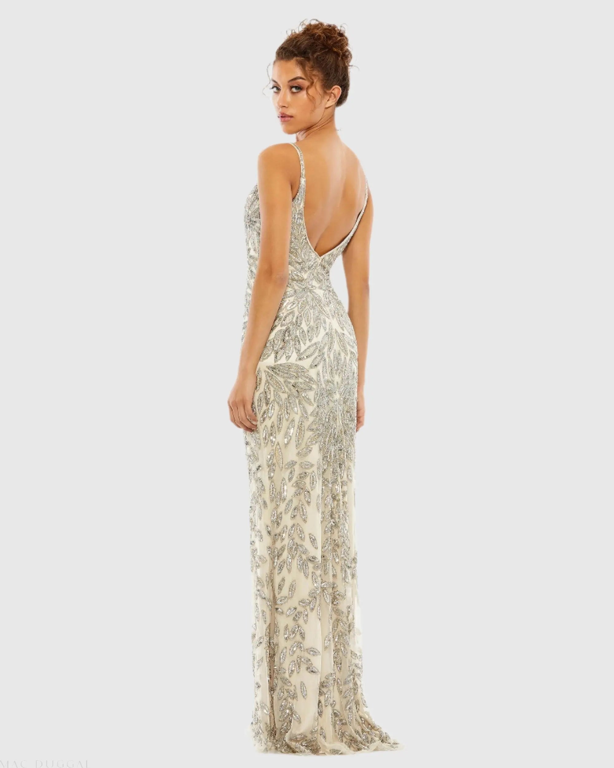 Silver Hand Embellished Sleeveless Evening Gown