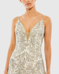 Silver Hand Embellished Sleeveless Evening Gown