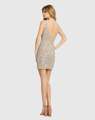 Silver and Gold Sleeveless Sequin V-Neck Mini Dress