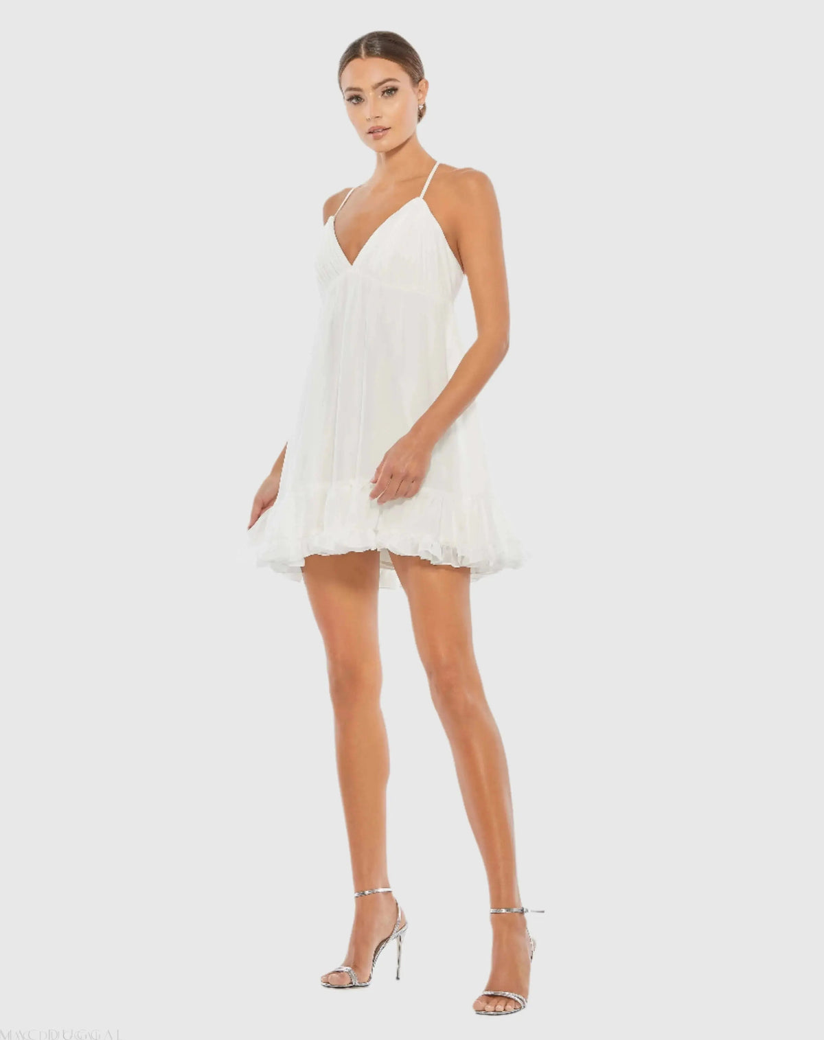 Ruffle V-Neck Criss-Cross Mini Dress