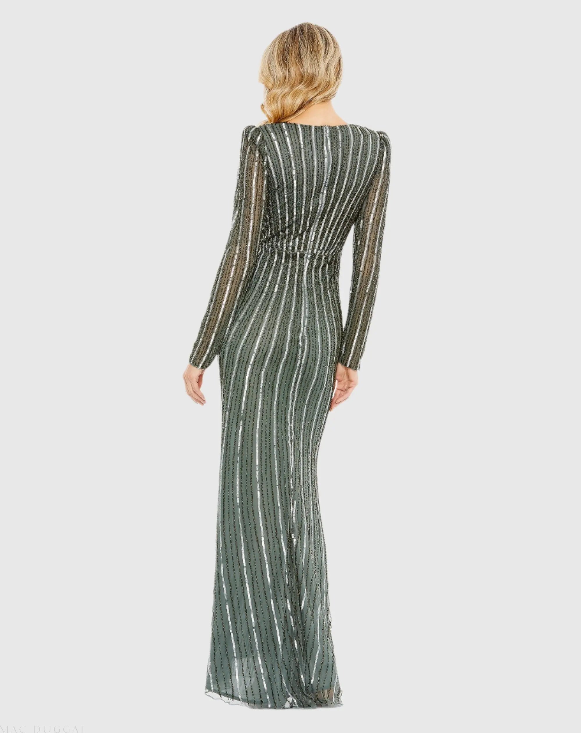 Gray Embellished Puff Sleeve Side Knot Gown