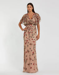 Floral Embellished Short Sleeve Blouson Gown
