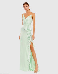 Satin Ruffled Asymmetrical Gown