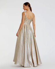 Gold Metallic Pleated Bodice Ball Gown