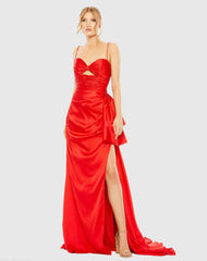 Red Spaghetti Strap Cut Out Side Bow Gown - FINAL SALE