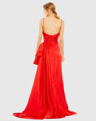 Red Spaghetti Strap Cut Out Side Bow Gown - FINAL SALE