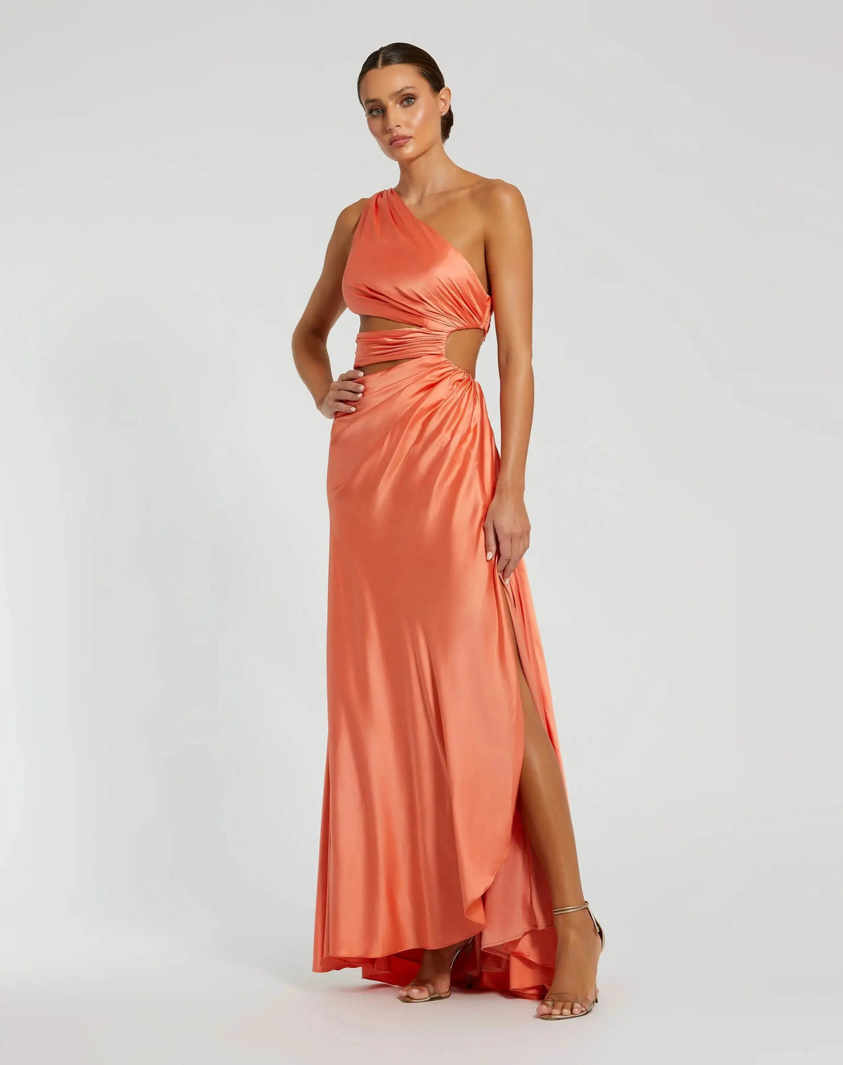 Orange Cut Out One Shoulder Satin Gown