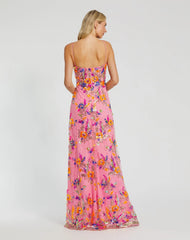 Pink Floral Sequin Lace Gown with Sweetheart Neckline