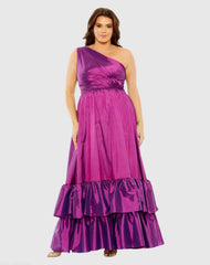 Purple One Shoulder Tiered Ruffle Hem Evening Gown (Plus) - FINAL SALE