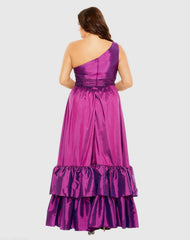 Purple One Shoulder Tiered Ruffle Hem Evening Gown (Plus) - FINAL SALE