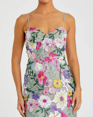 Green Floral Embroidered Sleeveless Bustier Gown