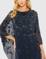 Navy Floral Embellished Kaftan Gown