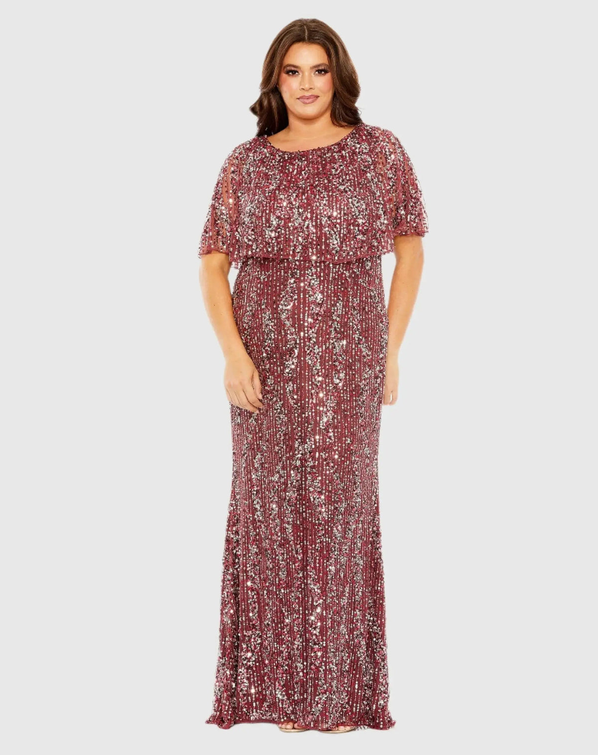 Red High Neck Column Gown with Cape