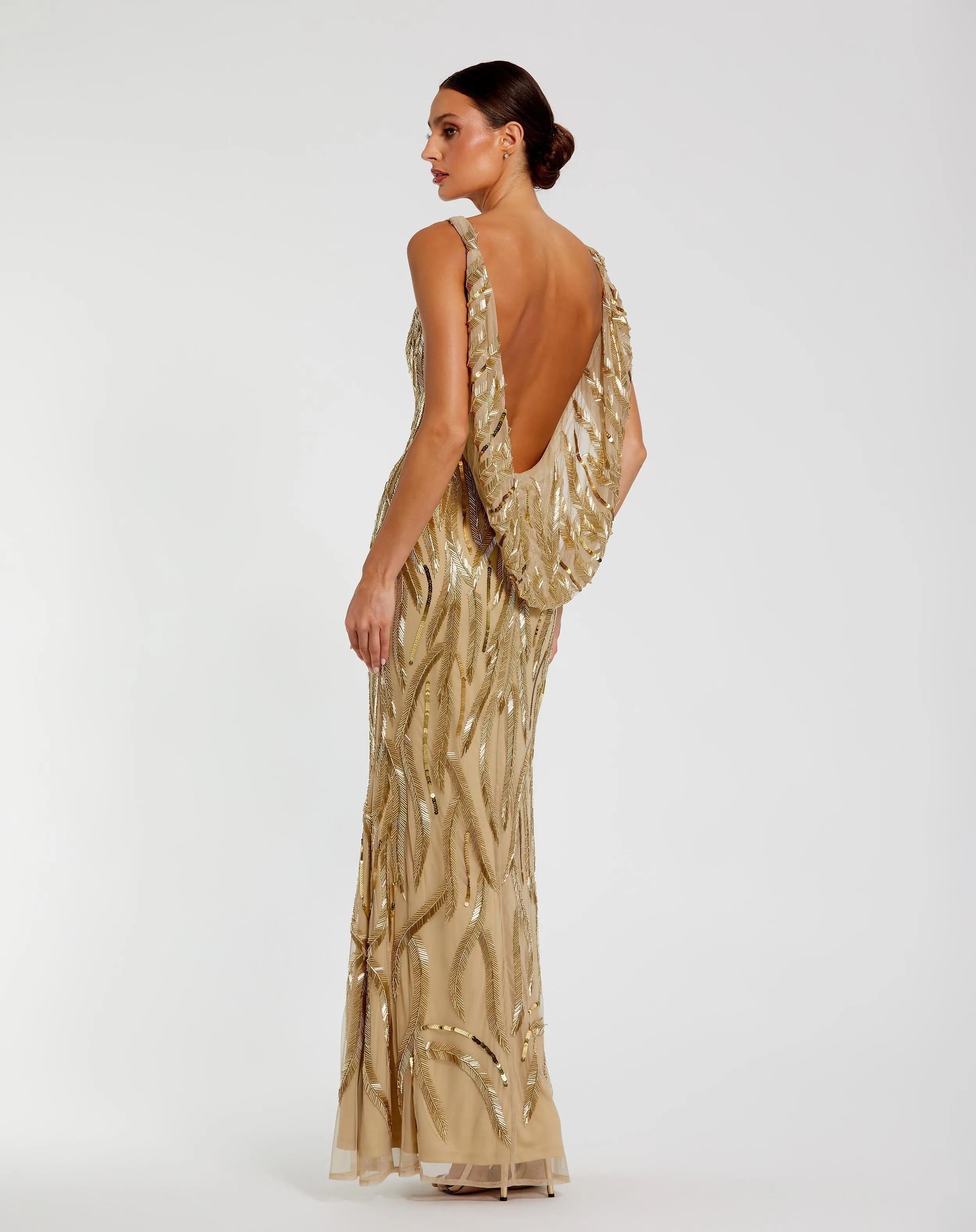 Gold High Neck Sleeveless Embellished Gown