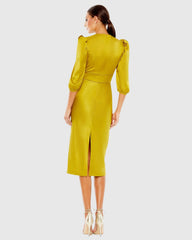 Green High Neck 3/4 Sleeve Midi Dress