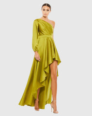 Green High Low One Shoulder Flowy Gown