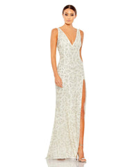 Sleeveless Embellished V Neck Gown
