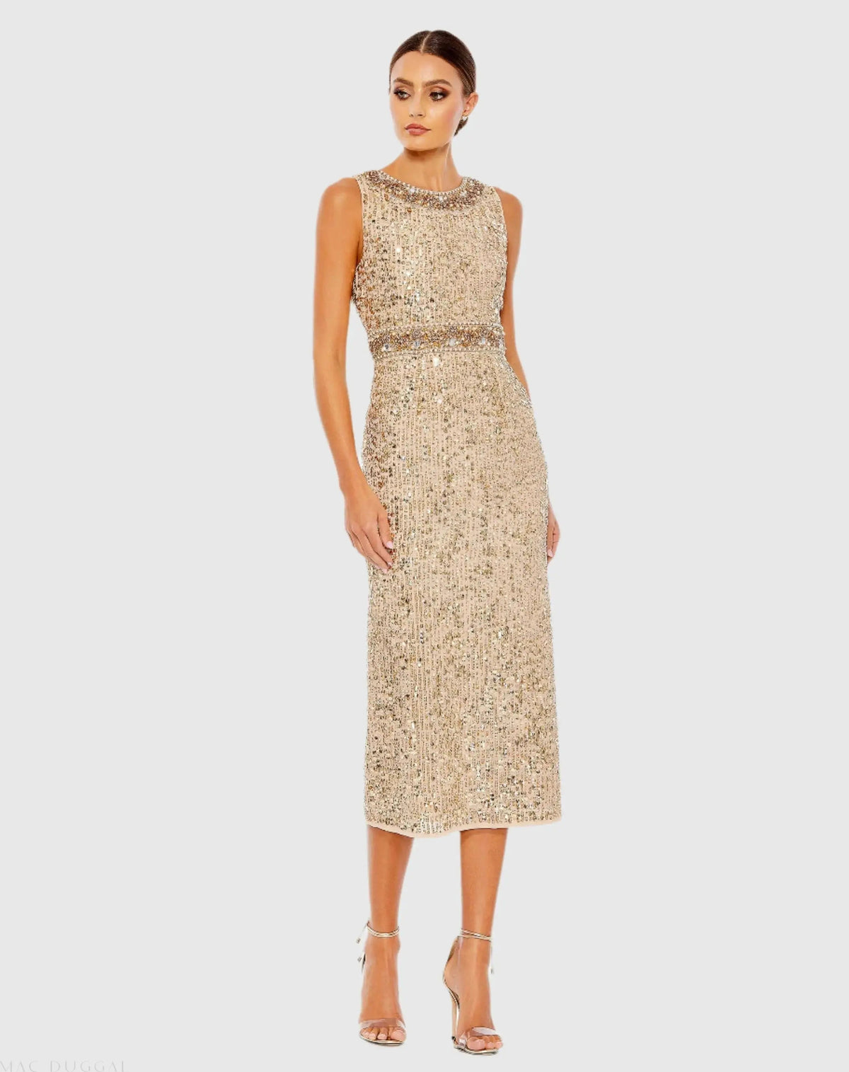 Embellished Sleeveless High Neck Midi Dress