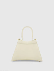 White Angular Small Leather Handbag With Gold Hardware
