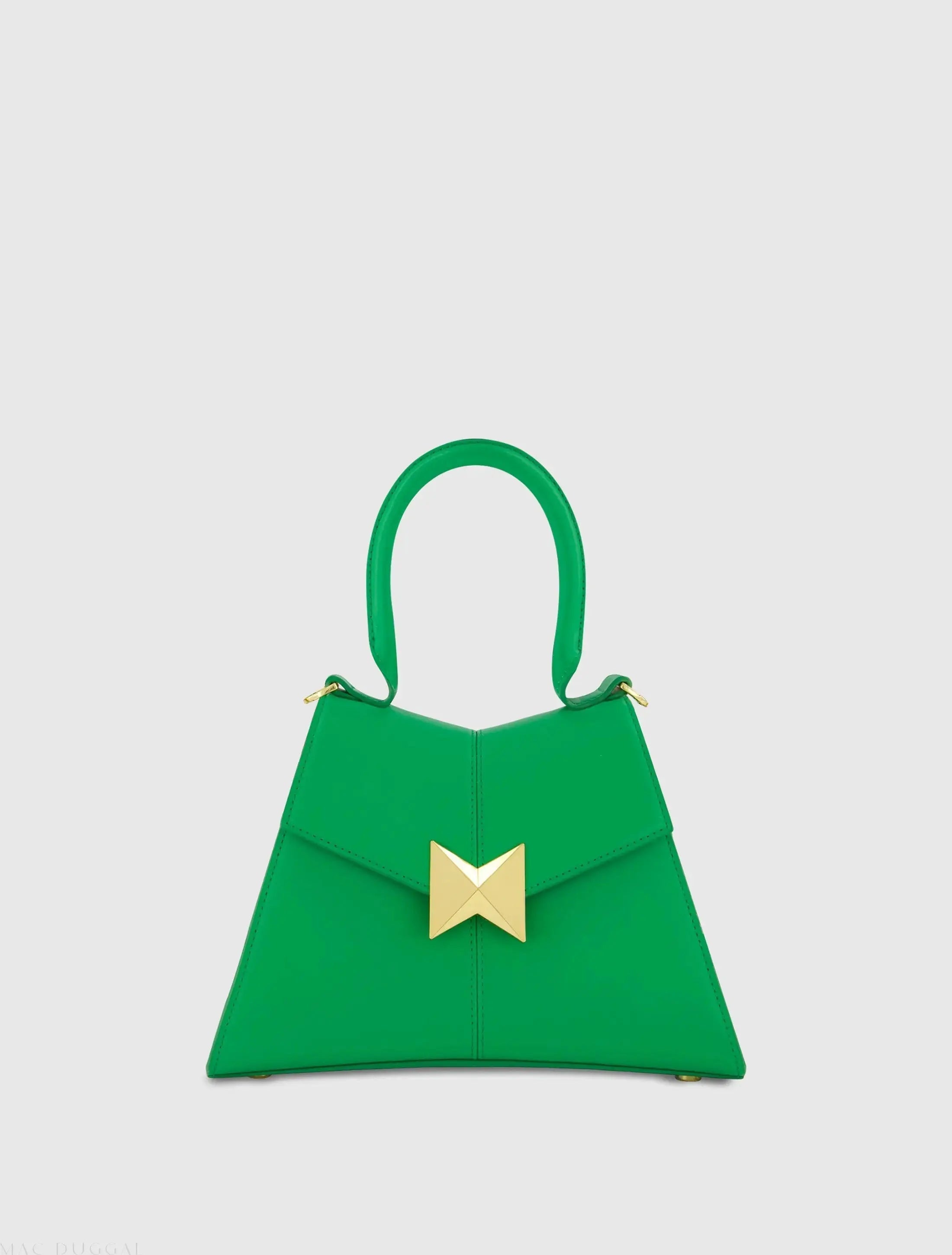 Angular Small Leather Handbag With Gold Hardware