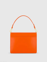 Orange Classic Leather Medium Shoulder Bag with Detachable Strap