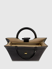 Black Buckled Maxi Croco Leather Tote Bag