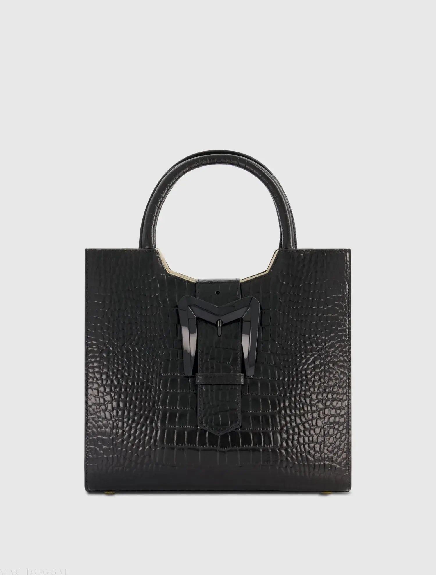 Buckled Medium Croco Leather Tote Bag with Detachable Strap