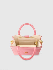 Pink Buckled Medium Croco Leather Tote Bag with Detachable Strap