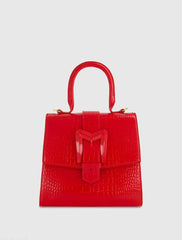 Buckled Medium Croco Leather Handbag with Detachable Strap