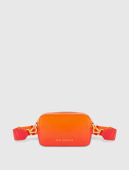 Orange Ombre Small Leather Crossbody Camera Bag with Adjustable Strap