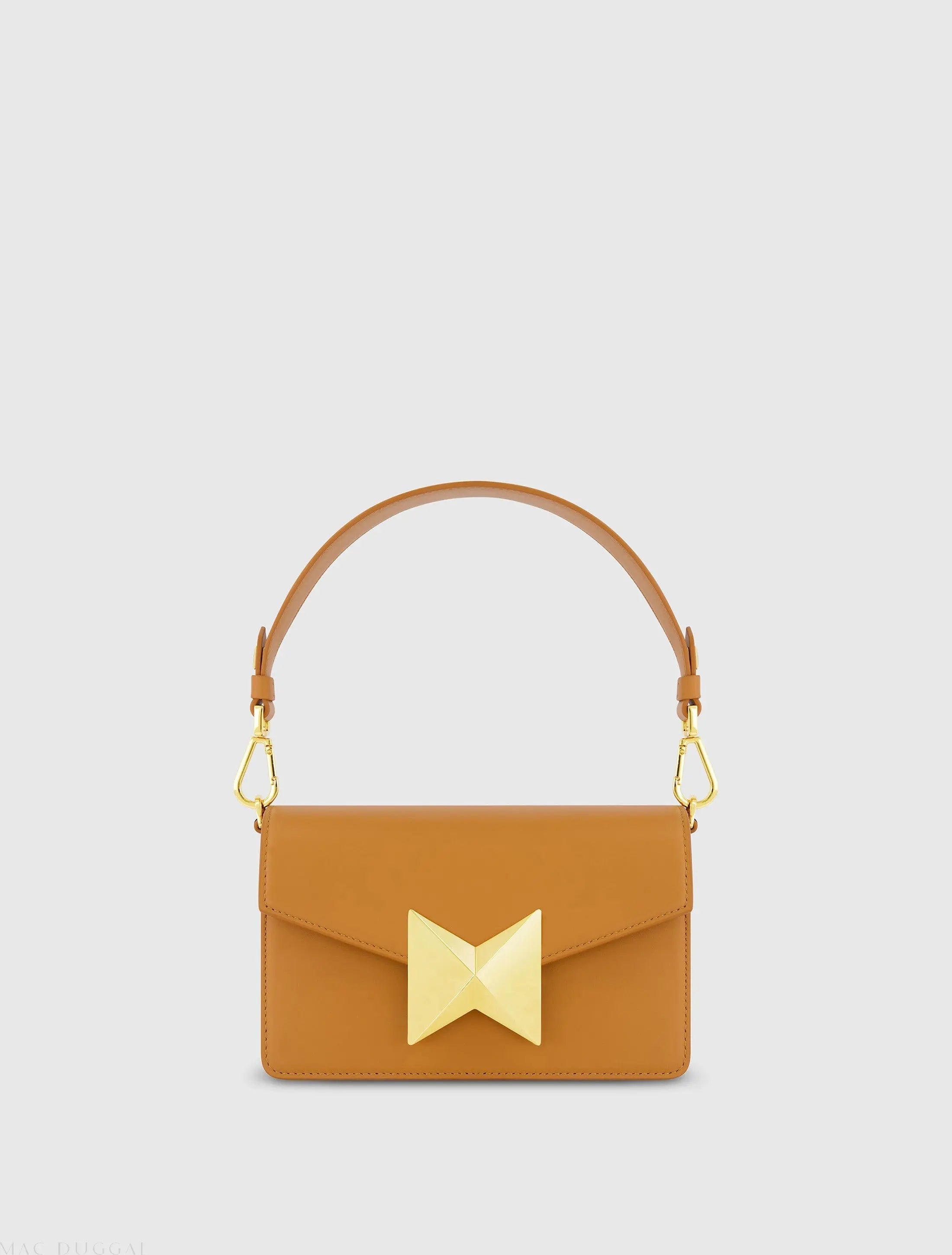 Brown Mini Leather Shoulder Handbag With Gold Hardware