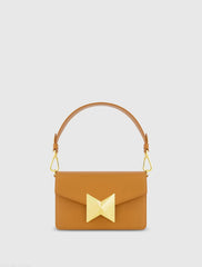Brown Mini Leather Shoulder Handbag With Gold Hardware