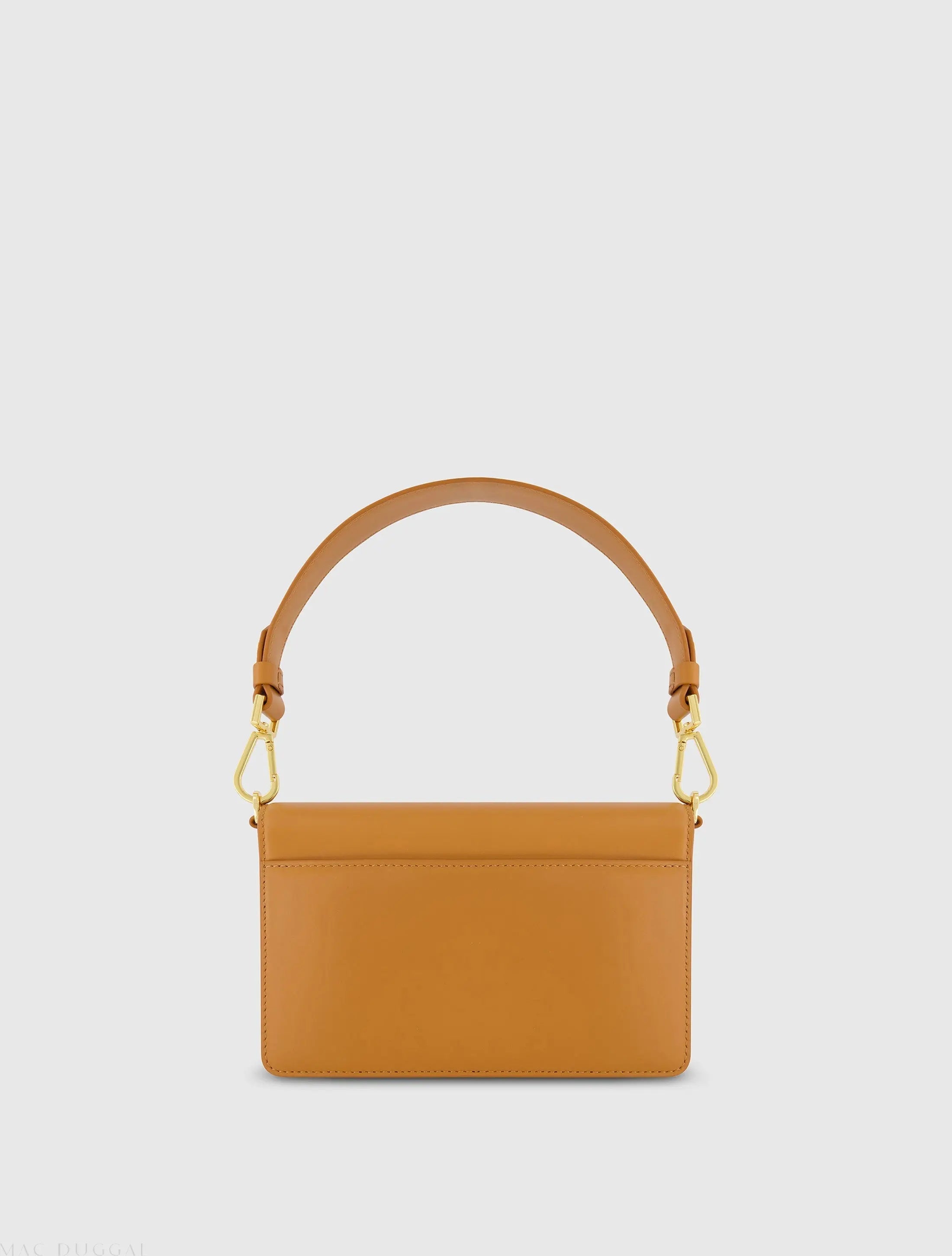 Brown Mini Leather Shoulder Handbag With Gold Hardware