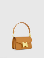 Brown Mini Leather Shoulder Handbag With Gold Hardware