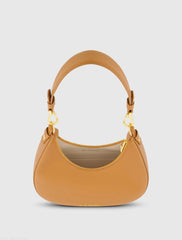 Brown Grain Leather Hobo Bag With Gold Hardware