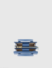 Blue Small Leather Tote Bag With Gold Hardware